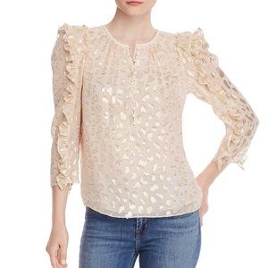 NEW $350 Rebecca Taylor Silk Leopard Ruffle Top